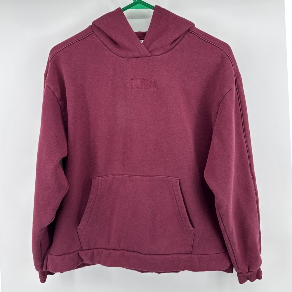 Puma Womens Relaxed Fit Hooded Sweatshirt‎ Burgundy Cropped Hoodie L 589262-01
